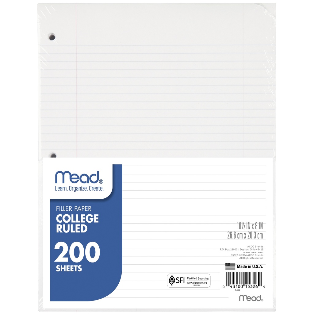 College Ruled Notebook Filler Paper 200 Sheets
