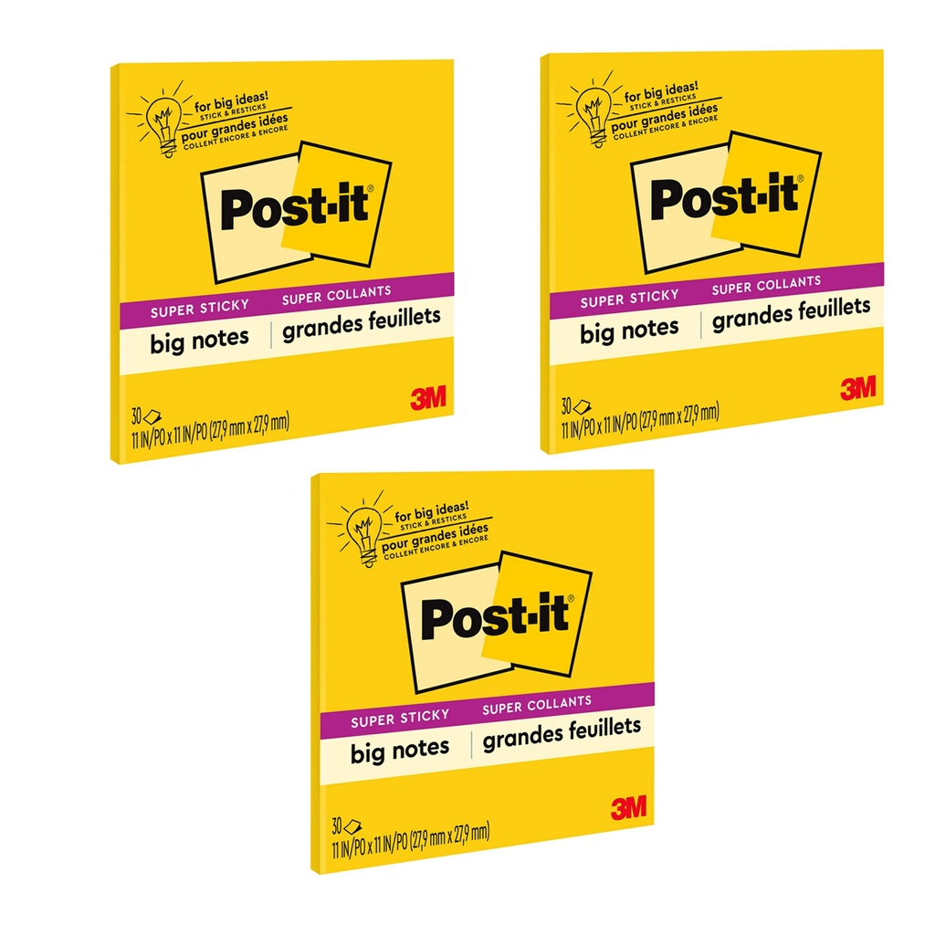 Yellow 11 in. x 11 in. Super Sticky Big Notes Pack of 3