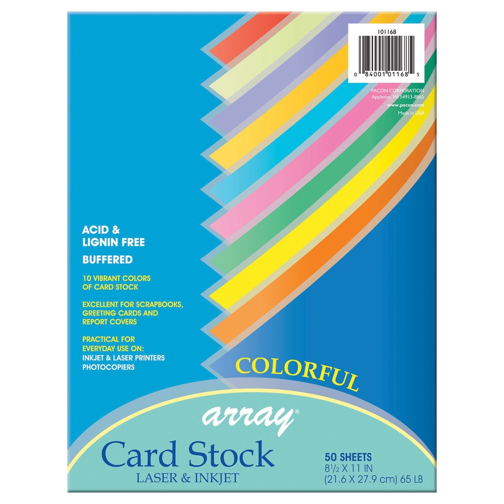 Assorted 8 1/2" x 11" Colorful Card Stock 50 Sheets