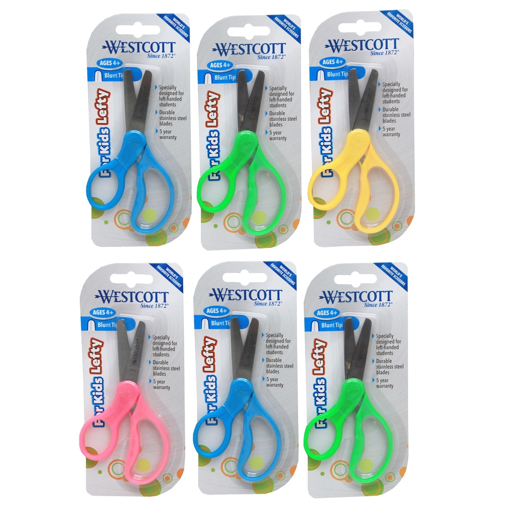5" Lefty Hard Handle Kids Scissors, Blunt, Assorted Colors, Pack of 6 | 13594-6 ACM
