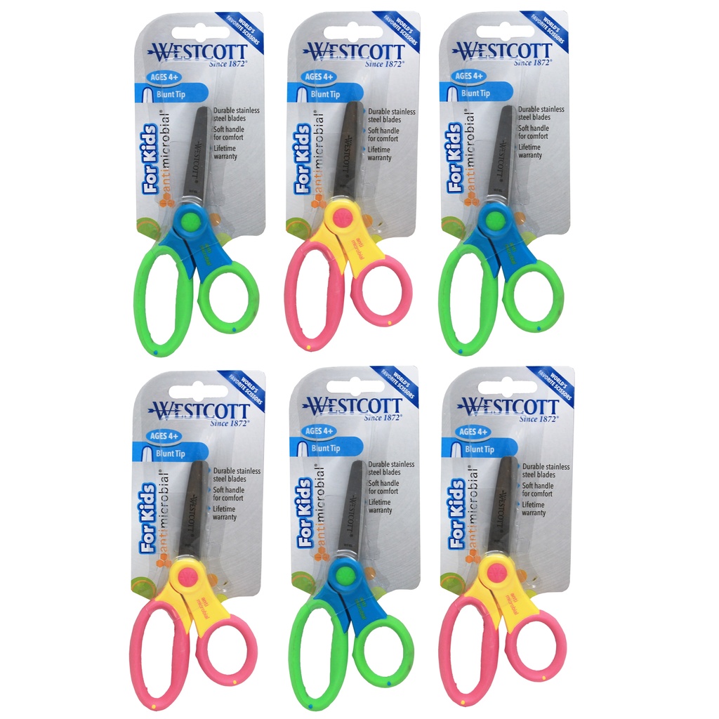 5" Blunt Assorted Colors Anti-Microbial Kids Scissors 6ct