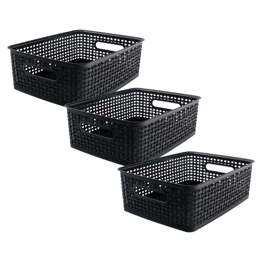 Black Medium Plastic Weave Bins 3ct