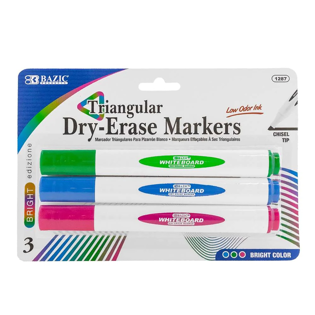 Bright Colors Chisel Tip Triangle Dry-Erase Markers Pack of 3
