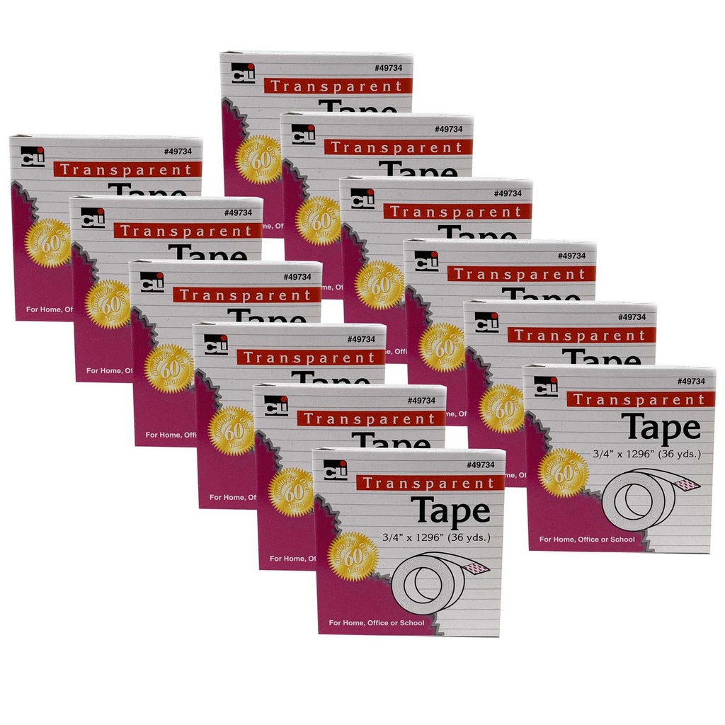 3/4" Wide x 1296" Transparent Tape 12 Rolls