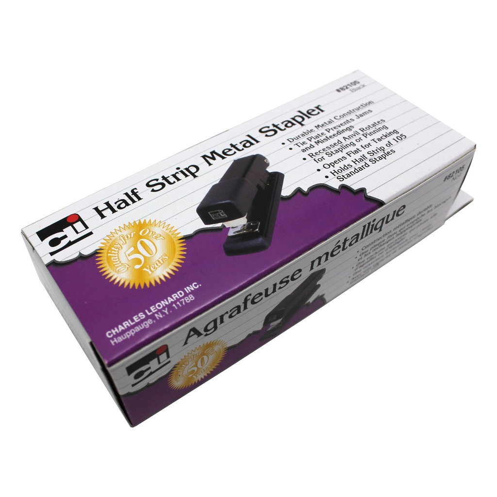 Black Half Strip Metal Stapler with Non-Skid Base