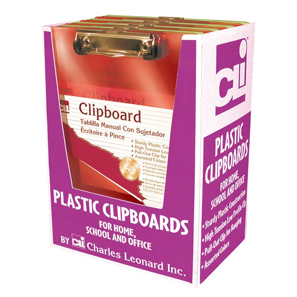 Assorted Neon Colors Transparent Letter Size Plastic Clipboards Pack of 12
