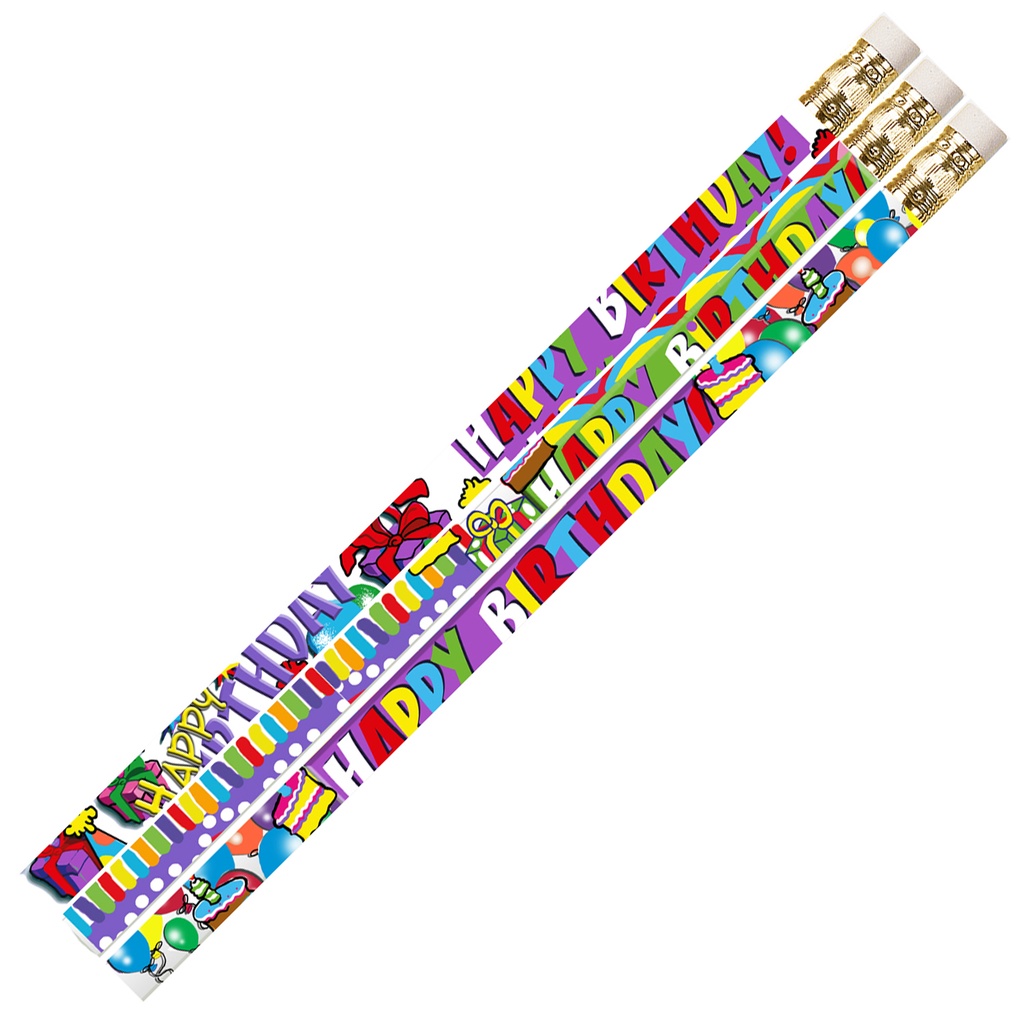 Musgrave® Birthday Supreme Motivational/Fun Pencils, #2 HB, 12/Pack, 12 pencils 