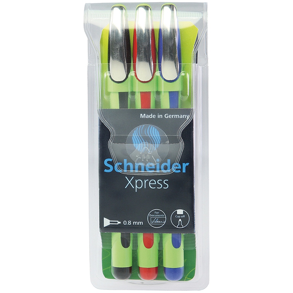 Assorted Fiber Tip Xpress Premium Fineliner Pens 3 Colors (Black, Red, Blue)