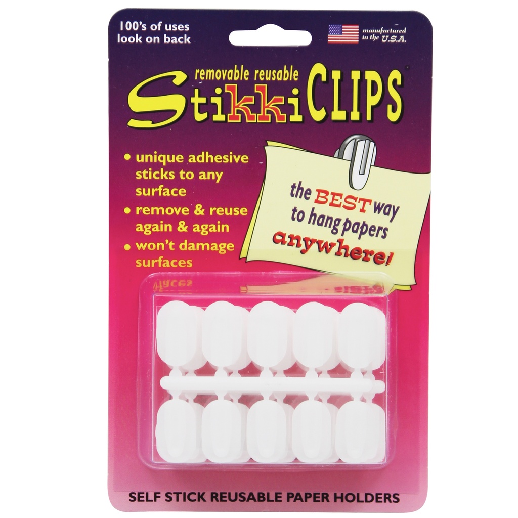 StikkiWorks® StikkiCLIPS™ Adhesive Clips, White, Pack of 30,3/4" clip, 30 per pack 