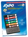 EXPO® Low‑Odor Organizer Kit — 6 Chisel Markers + Eraser & Tray