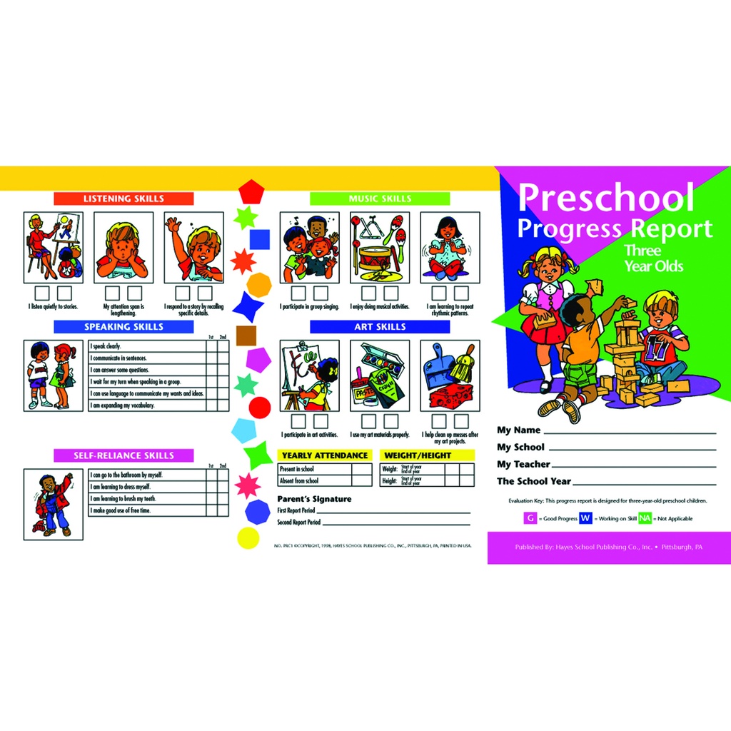 Age 3 Preschool Progress Report Cards 10 Per Pack 