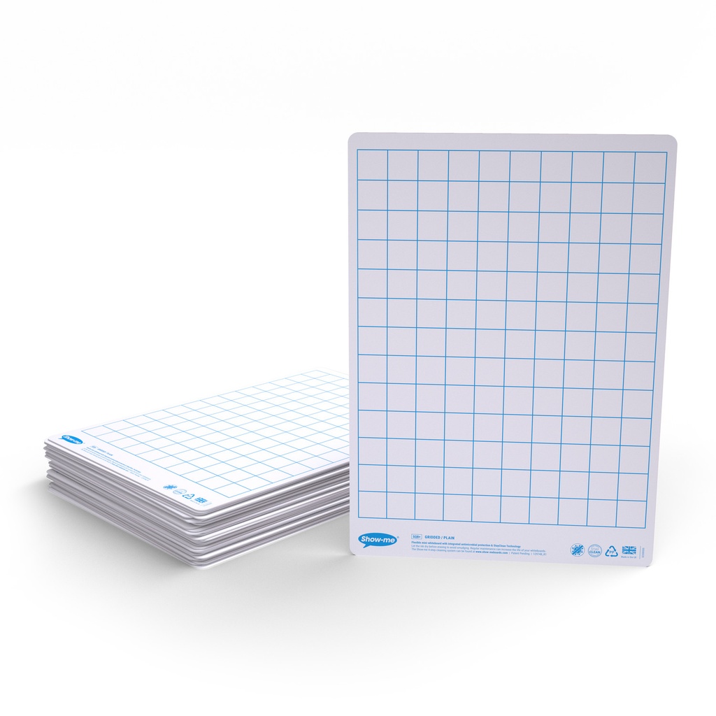 Show-me Pack of 35 x A4 Gridded/Plain Dry Erase boards 