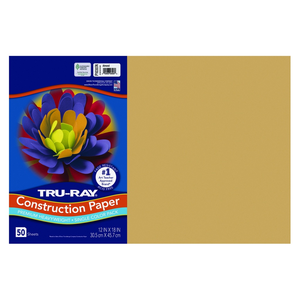 Tru-Ray® Heavyweight Construction Paper, 12" x 18", 50 Sheets — Classic Heavyweight Sulphite paper