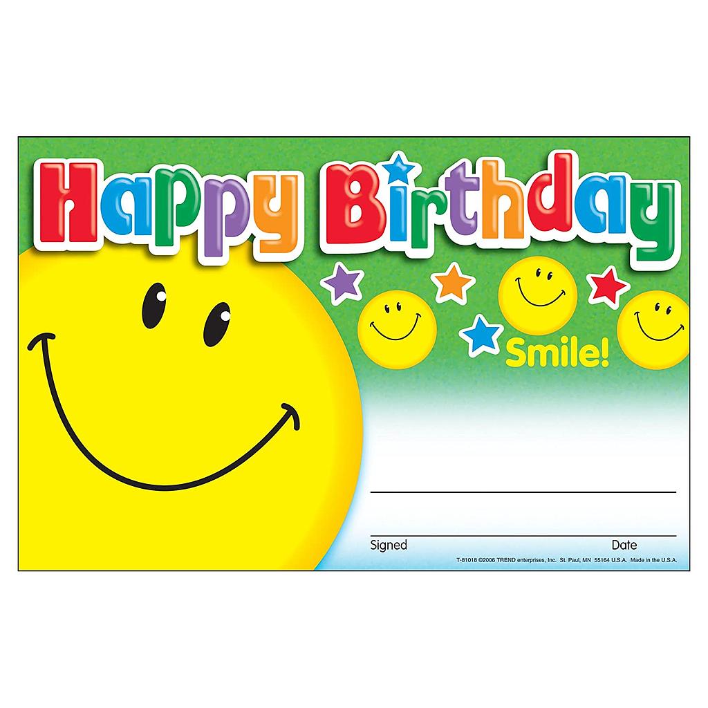 TREND® Happy Birthday Smile Recognition Awards — 30/Pack, 5.5" × 8.5"