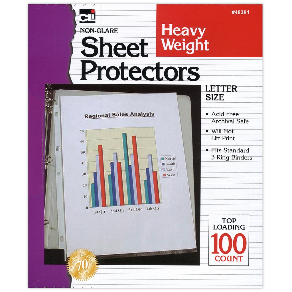 Charles Leonard® Heavy Weight Non‑Glare Sheet Protectors — Letter Size, 100/Box