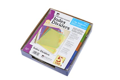 Index Dividers 5 Tabs Plastic Assorted Colors