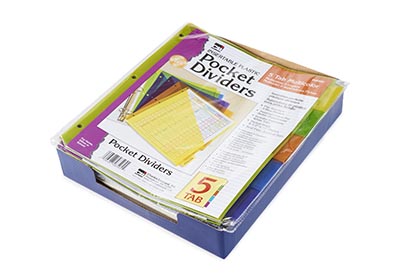 Index Dividers with Pocket 5 Tabs Plastic Assorted Colors