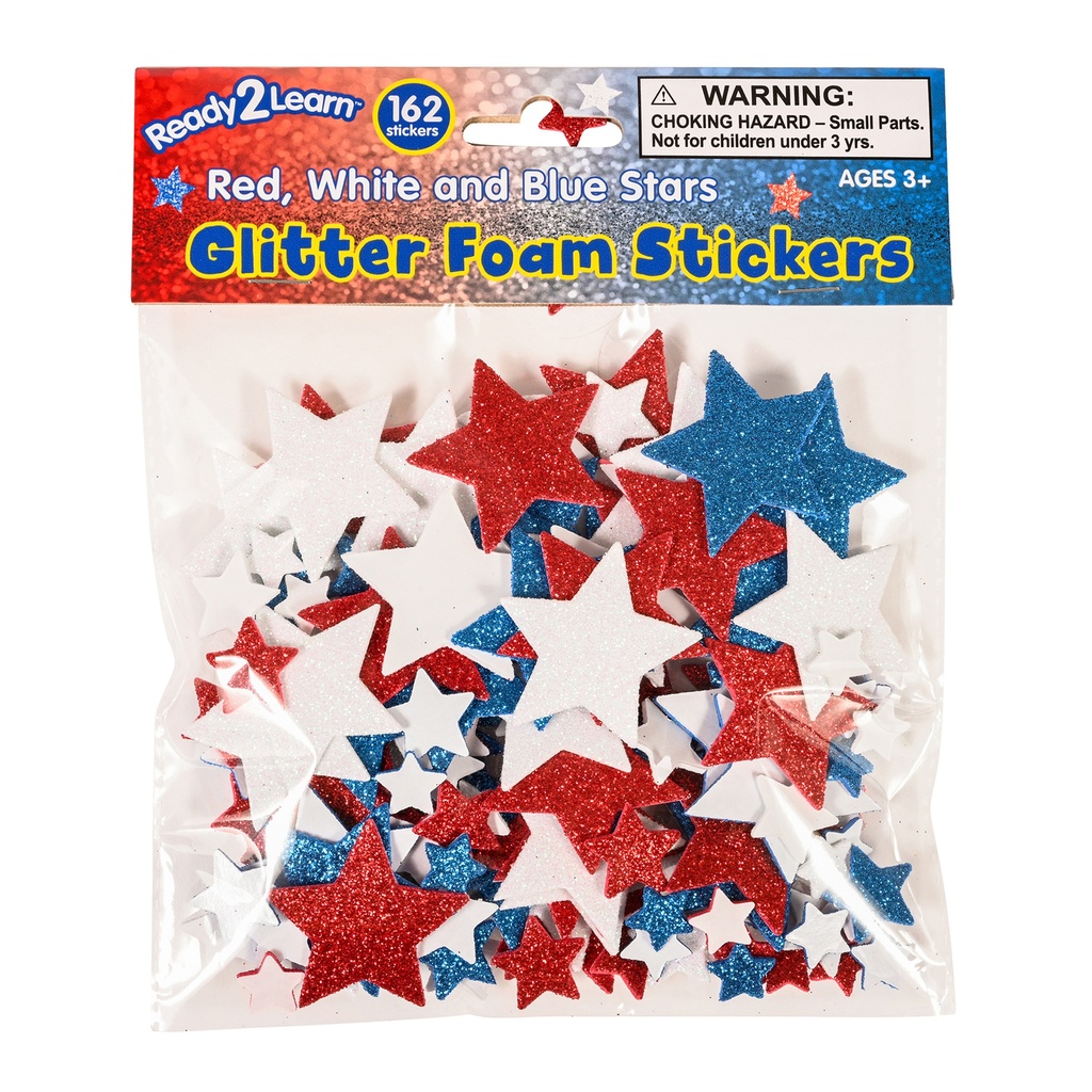 Red, White & Blue Stars Glitter Foam Stickers