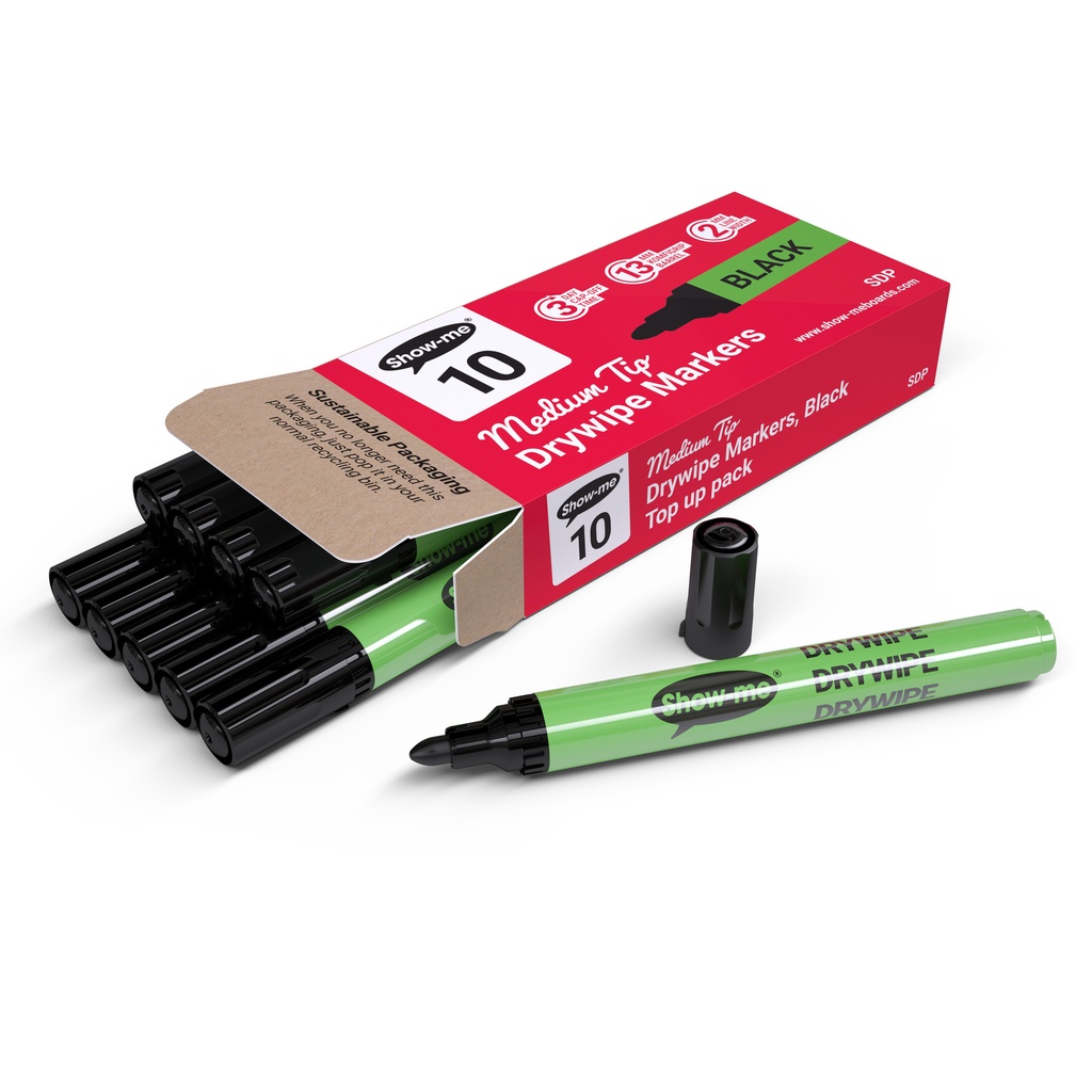 Black Medium Tip Slim Barrel Dry Erase Markers 10ct