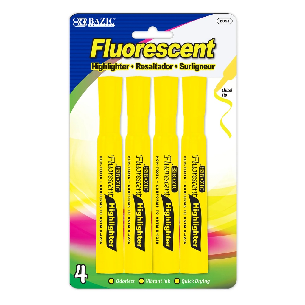 Yellow Fluorescent Highlighters 4pk