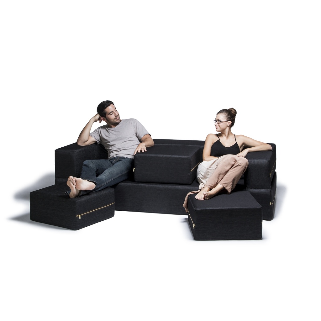 Black Zipline Denim Convertible Sleeper Sofa & Ottomans