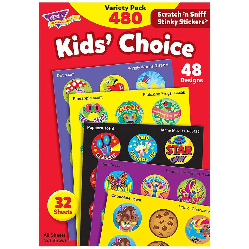 TREND® Kids’ Choice Stinky Stickers® Variety Pack,1" diameter (each sticker), 480 stickers 