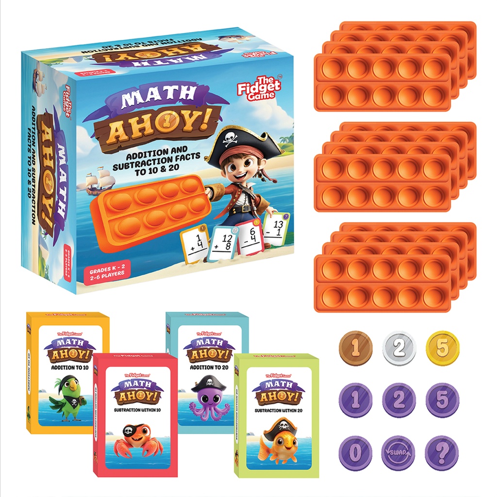 The Fidget Game Ltd® Math Ahoy Game, Flash Cards, Coins & Fidget Mats — Math Learning Game