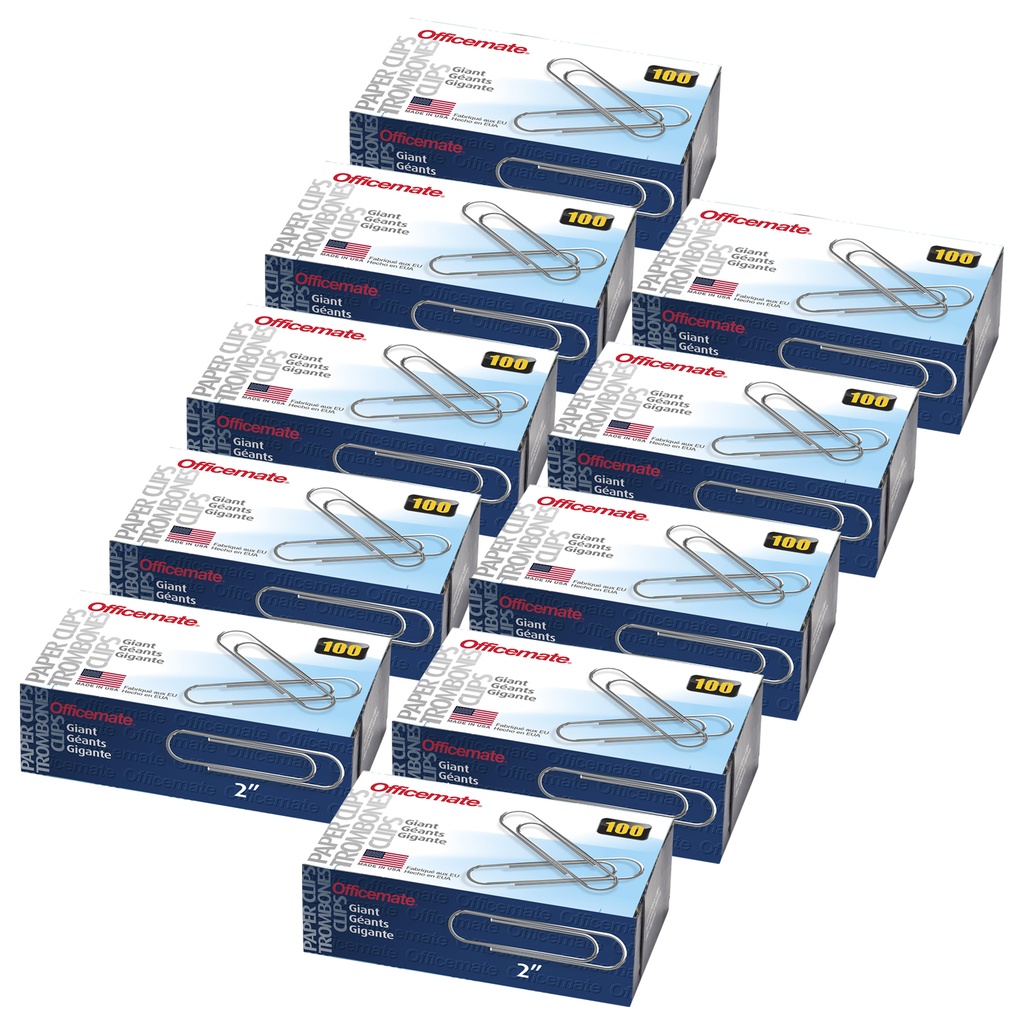 Officemate® Paper Clips, Giant Gem, 100 Per Box, 10 Boxes — Paper Clips for Classroom & Office