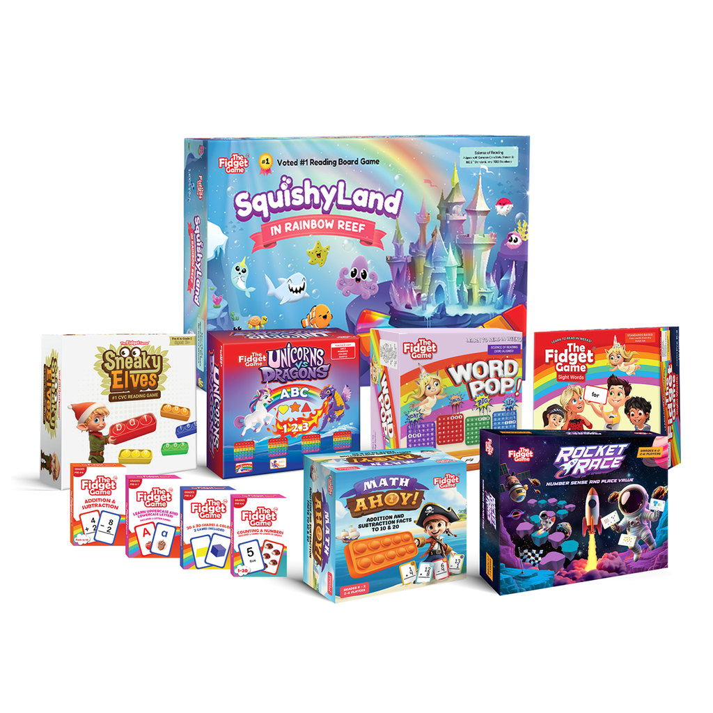The Fidget Game® Kindergarten Shark Tank Learning Bundle — Hands-on literacy and math stations that build early reading, phonics, and number sense for Kindergarten