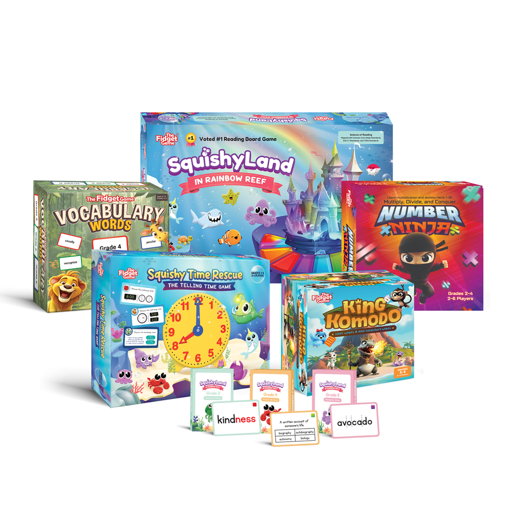 The Fidget Game® Grades 3–5 Shark Tank Learning Bundle — Game-based stations that build vocabulary, reading comprehension, and math fluency in Grades 3–5