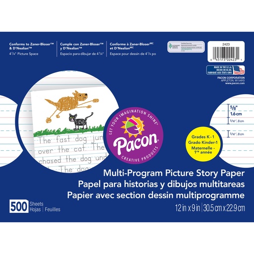 [2423 PAC] Multi‑Program Picture Story Paper, 12" × 9", 5/8" Rule, Ream