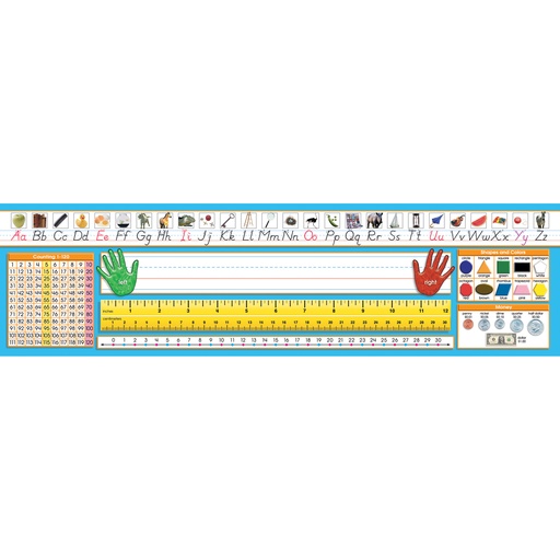 [9027 NS] North Star Teacher Resources® Primary Modern Manuscript Counting 1–120 Desk Plates — 36/Pack, 19" × 5" — Primary desk name plates with alphabet line and 1–120 hundred twenty chart