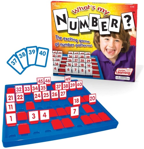 [150 JL] Junior Learning® What's My Number? Game,15.35" x 13.42" x 1.18", 1 game board, 50 number cards, 10 question cards, activity guide 