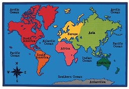 [7286 CFK] World Map Rug 6ft x 9ft Rectangle