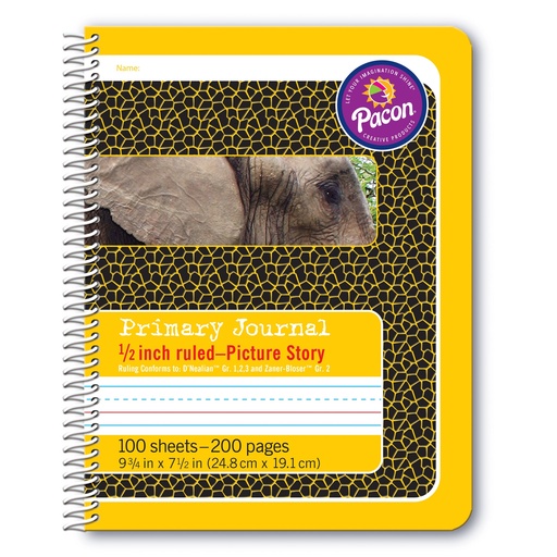 [2430 PAC] Primary Composition Book, Spiral, Picture Story, 9‑3/4" × 7‑1/2", 100 Sheets, 1/2" Rule