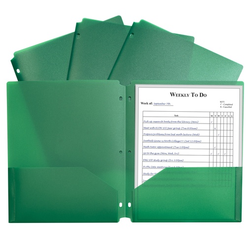 [33933 CL] C‑Line® Green Poly Two Pocket Portfolio Folder 3 Hole Punch 