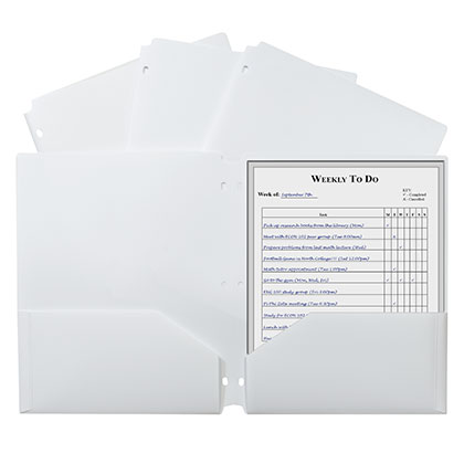 [33937 CL] White Poly Two Pocket Portfolio Folder 3 Hole Punch