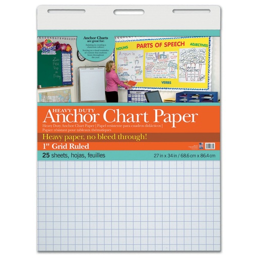 [3372 PAC] Pacon® Heavy Duty Anchor Chart Pad, 1" Grid Ruled, 27" × 34", 25 Sheets