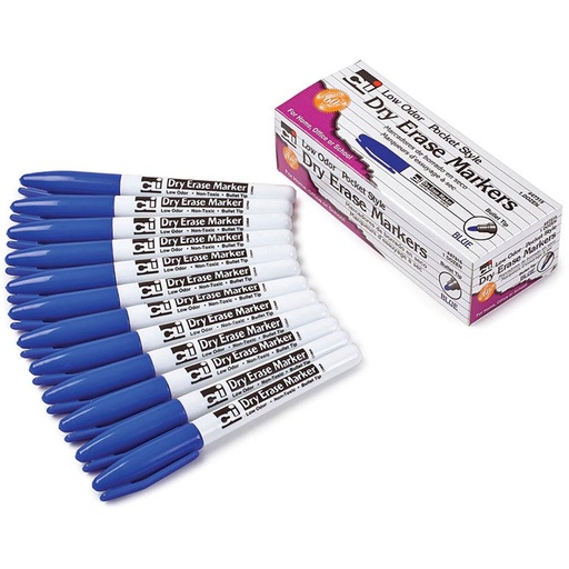 [47315 CLI] Charles Leonard® Dry Erase Markers, Pocket Style, Bullet Tip, Blue — 12/Box