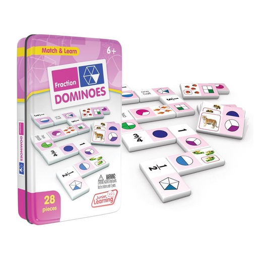 [485 JL] Junior Learning® Fraction Match and Learn Dominoes — 28 Pieces in Tin