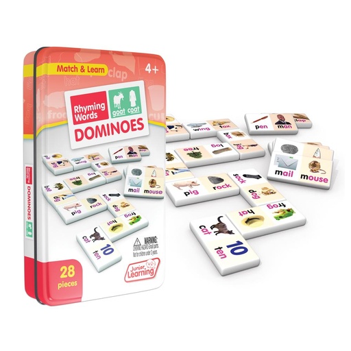 [490 JL] Junior Learning® Rhyming Words Dominoes — 28 Pieces in Tin