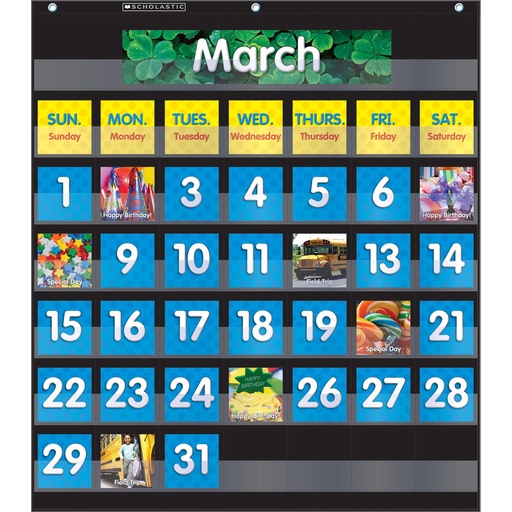 [583866 SC] Scholastic® Monthly Calendar Pocket Chart (Black) — Visual date & routines