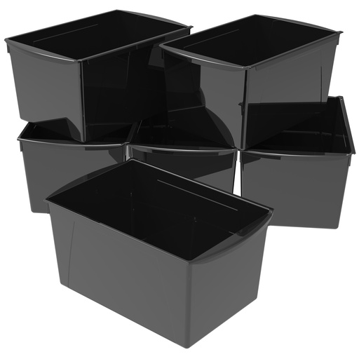 [71130E06C STX] Storex® Wide Book Bins — Black, 6-Pack for 15" Shelves