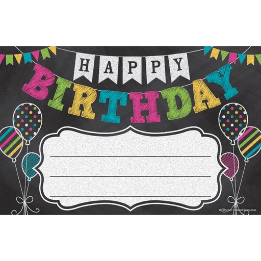 [5466 TCR] Teacher Created Resources® Chalkboard Brights Happy Birthday Awards — 25 Certificates