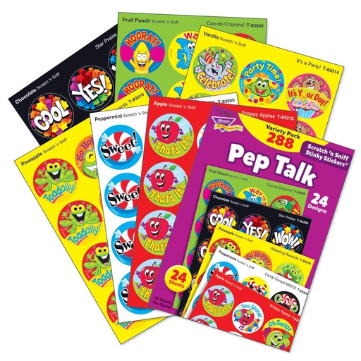 [83920 T] TREND® Pep Talk Scratch 'n Sniff Stinky Stickers® Variety Pack — Motivational scented reward stickers