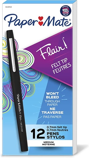 [8430152 SAN] Paper Mate® Flair® Felt‑Tip Pens, Black, 0.7 mm — Dozen