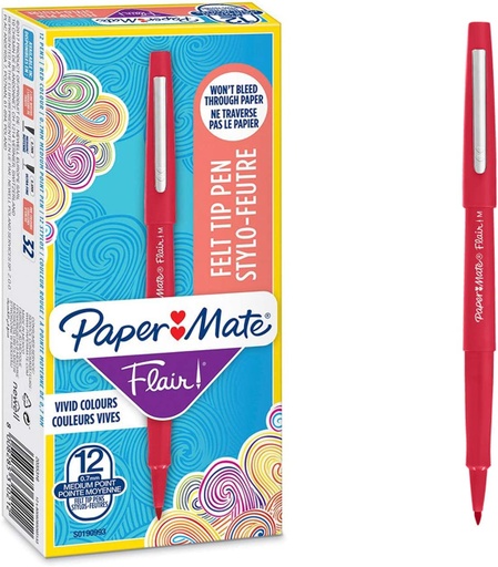 [8420152 SAN] Paper Mate® Flair® Felt‑Tip Pens, Red, 0.7 mm — 12/classroom pack