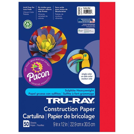 [103431 PAC] 9x12 Festive Red Tru-Ray Construction Paper 50ct Pack