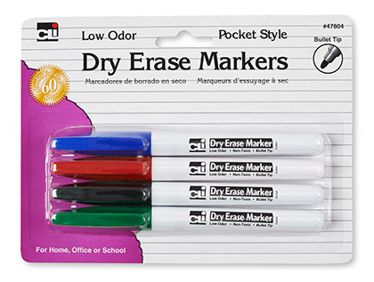 [47804 CLI] 4ct Bullet Tip Dry Erase Markers
