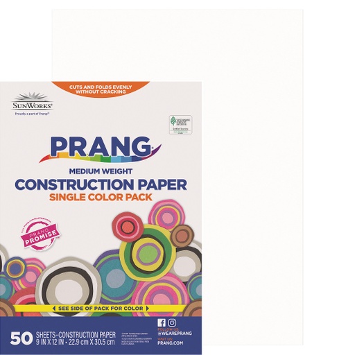 [8703 PAC] 9x12 Bright White Sunworks Construction Paper 50ct Pack